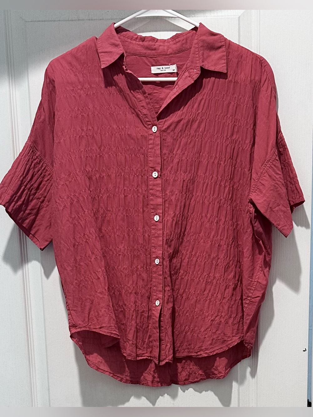 rag & bone Textured Short-Sleeve Oversized Button-Down Shirt.